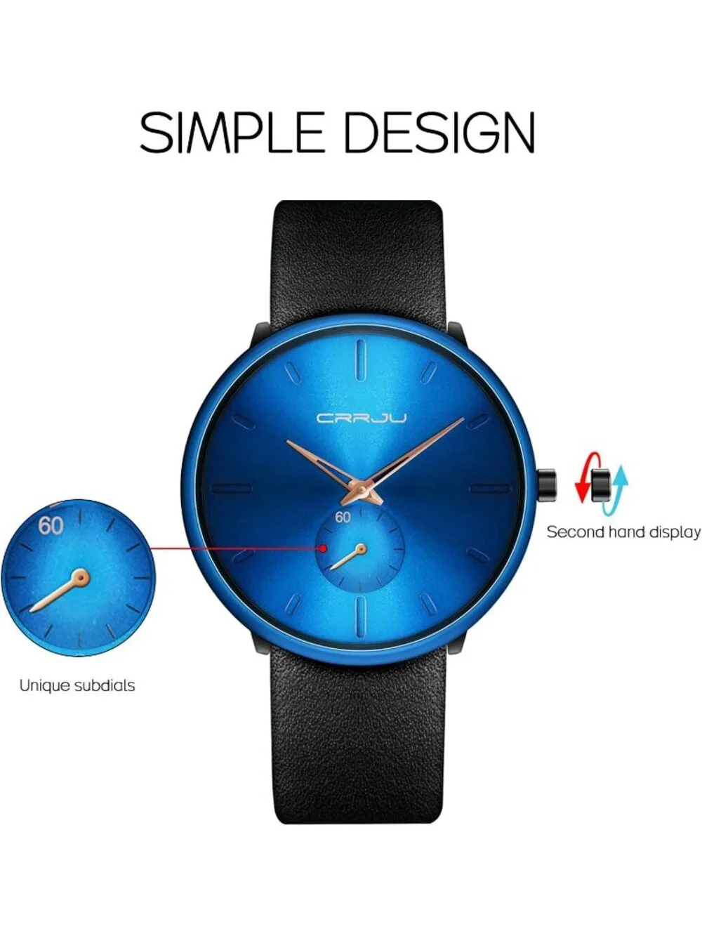 Unisex Gold Blue Ultra-Thin Minimalist Waterproof Fashion Leather Band Watch